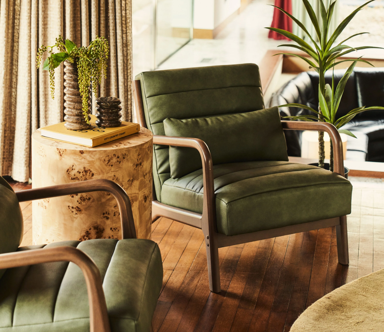 Hudson Leather Accent Chair Olive & Dark Wood