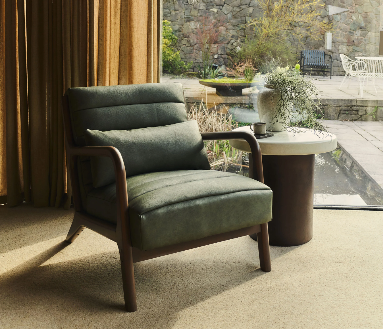Hudson Leather Accent Chair Olive & Dark Wood