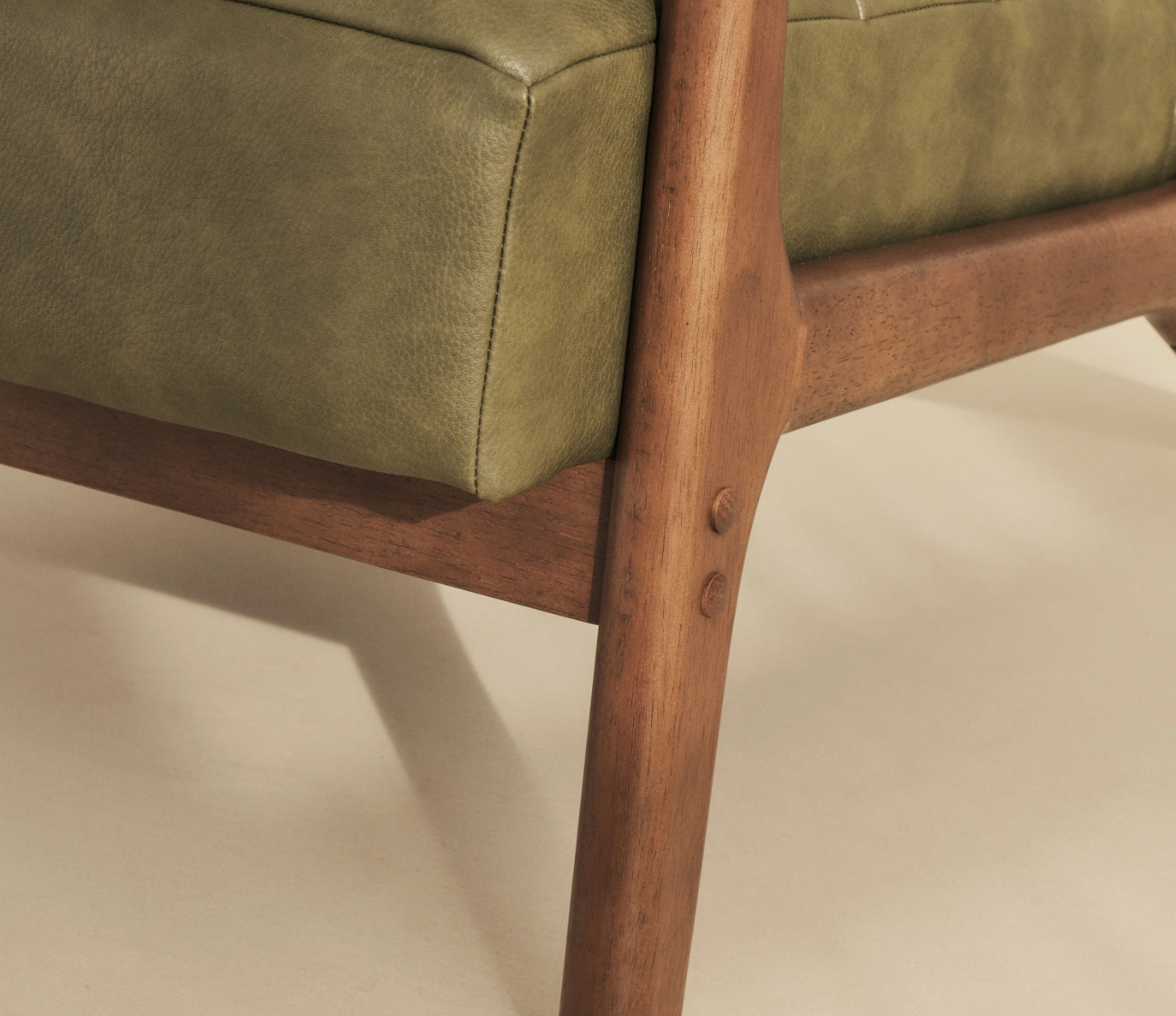 Hudson Leather Accent Chair Olive & Dark Wood
