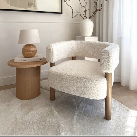 Cara Boucle Accent Chair Ivory & Warm Wood