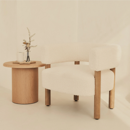 Cara Boucle Accent Chair Ivory & Warm Wood