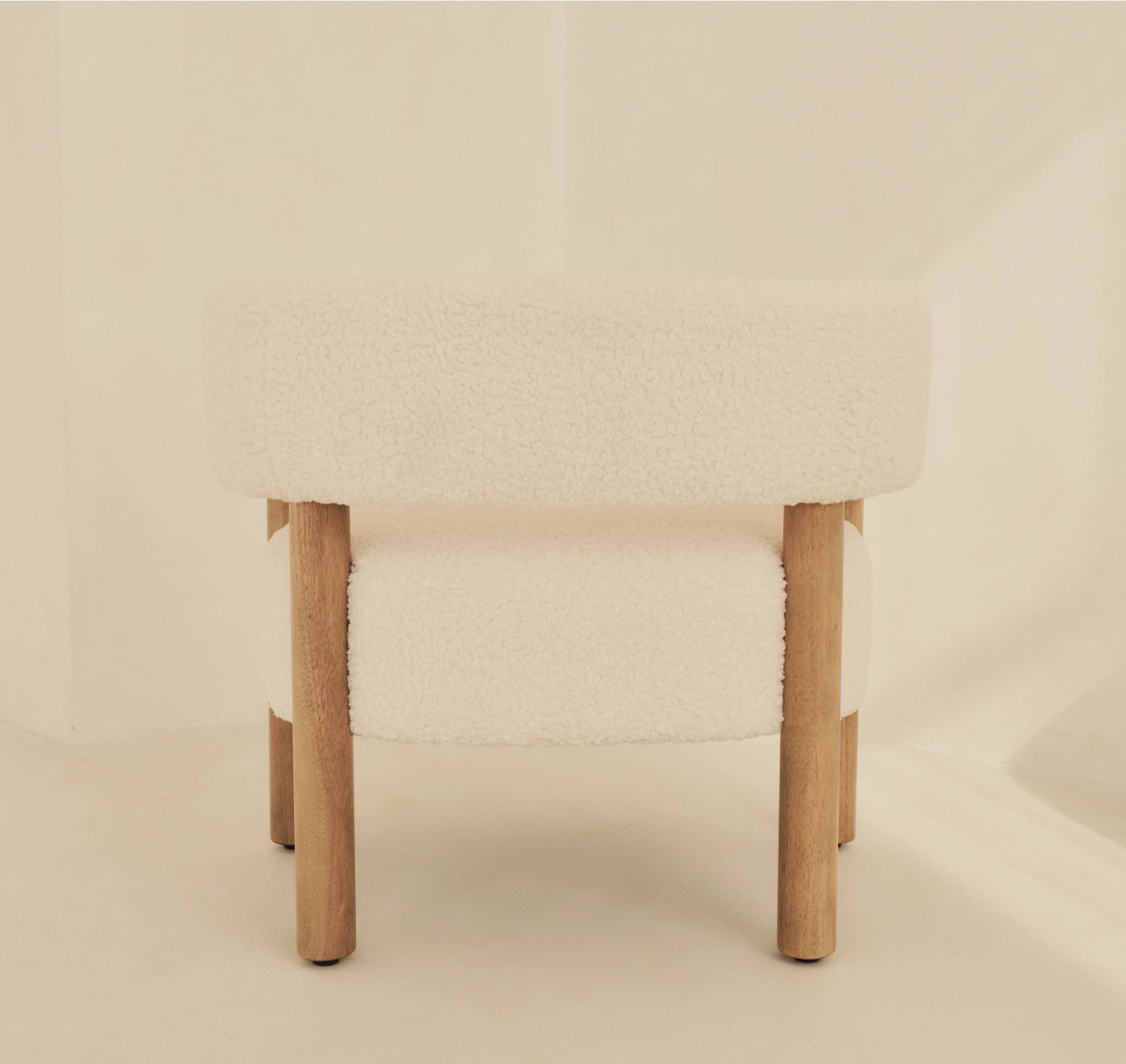 Cara Boucle Accent Chair Ivory & Warm Wood