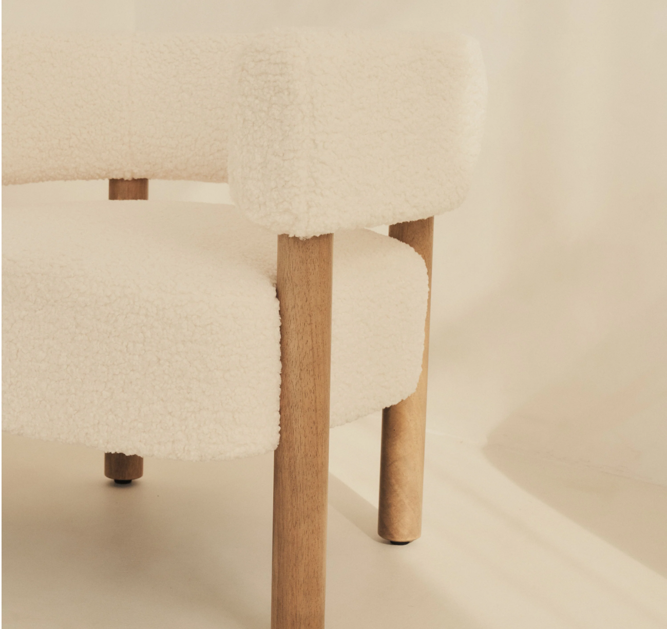 Cara Boucle Accent Chair Ivory & Warm Wood
